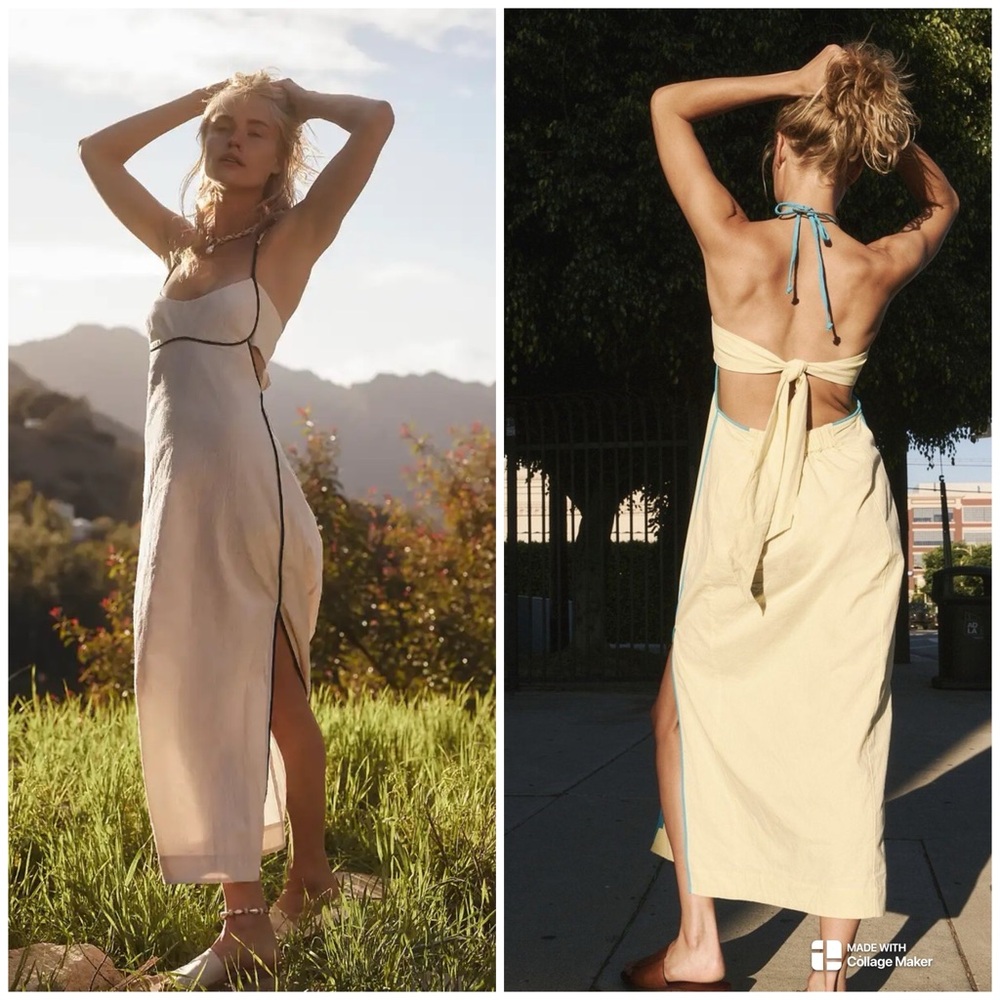 Free People Summer in Capri Midi Dress in Cream and Black New Size XS
